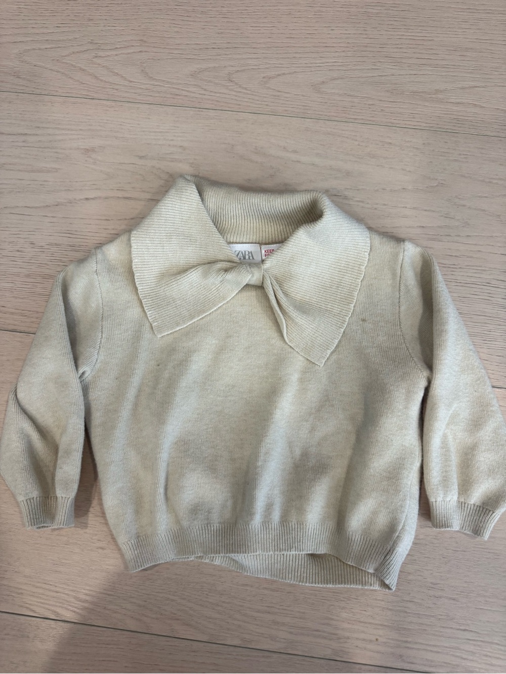 Zara Cream Pointed Collar Knit Sweater Top | 2Y